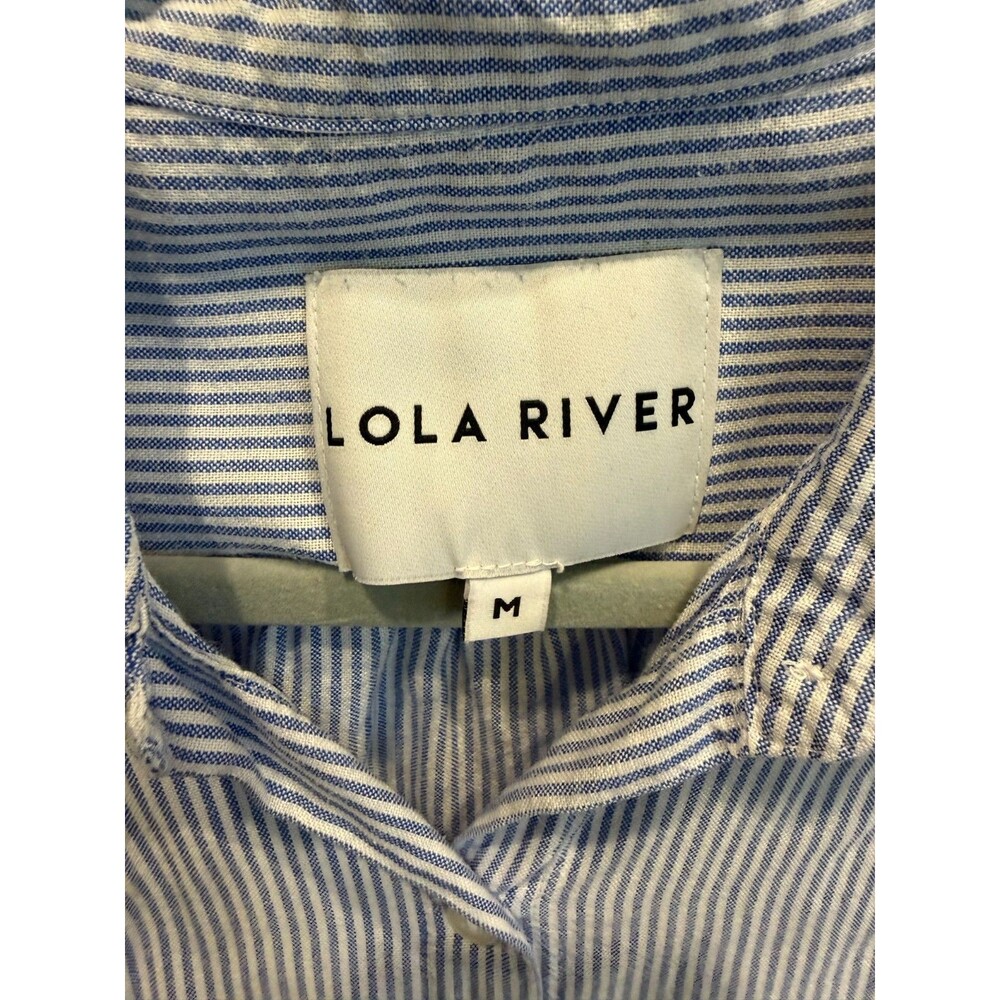 Lola River Blue White Striped Ruffle Sleeve Button Front Blouse M, Coastal Prep - Picture 4 of 5